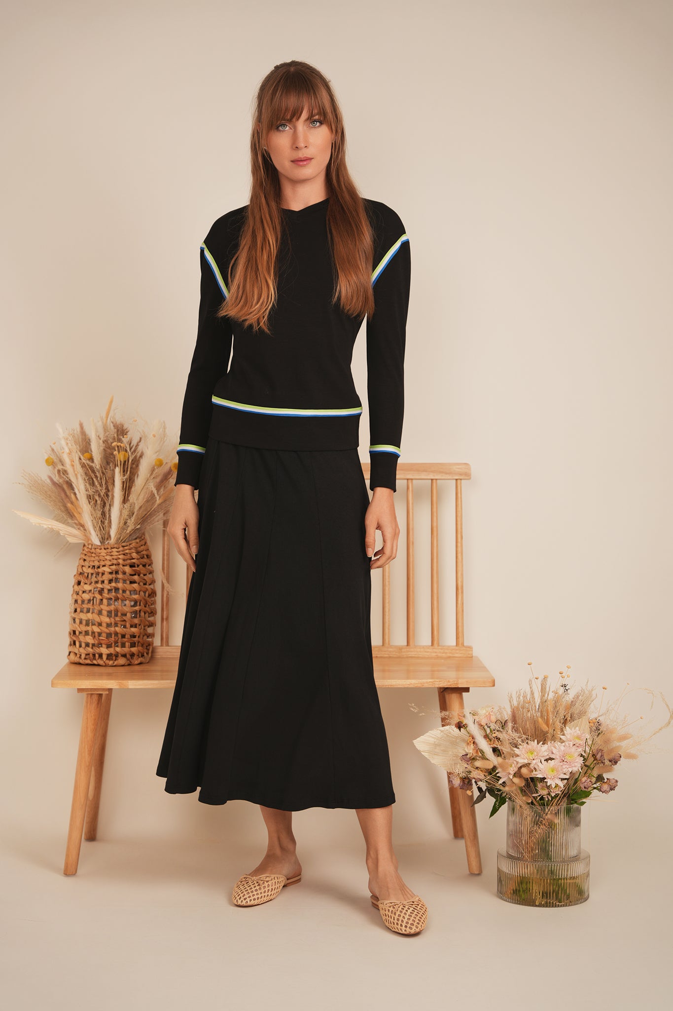 V Neck Striped Tape Top in by Versatile