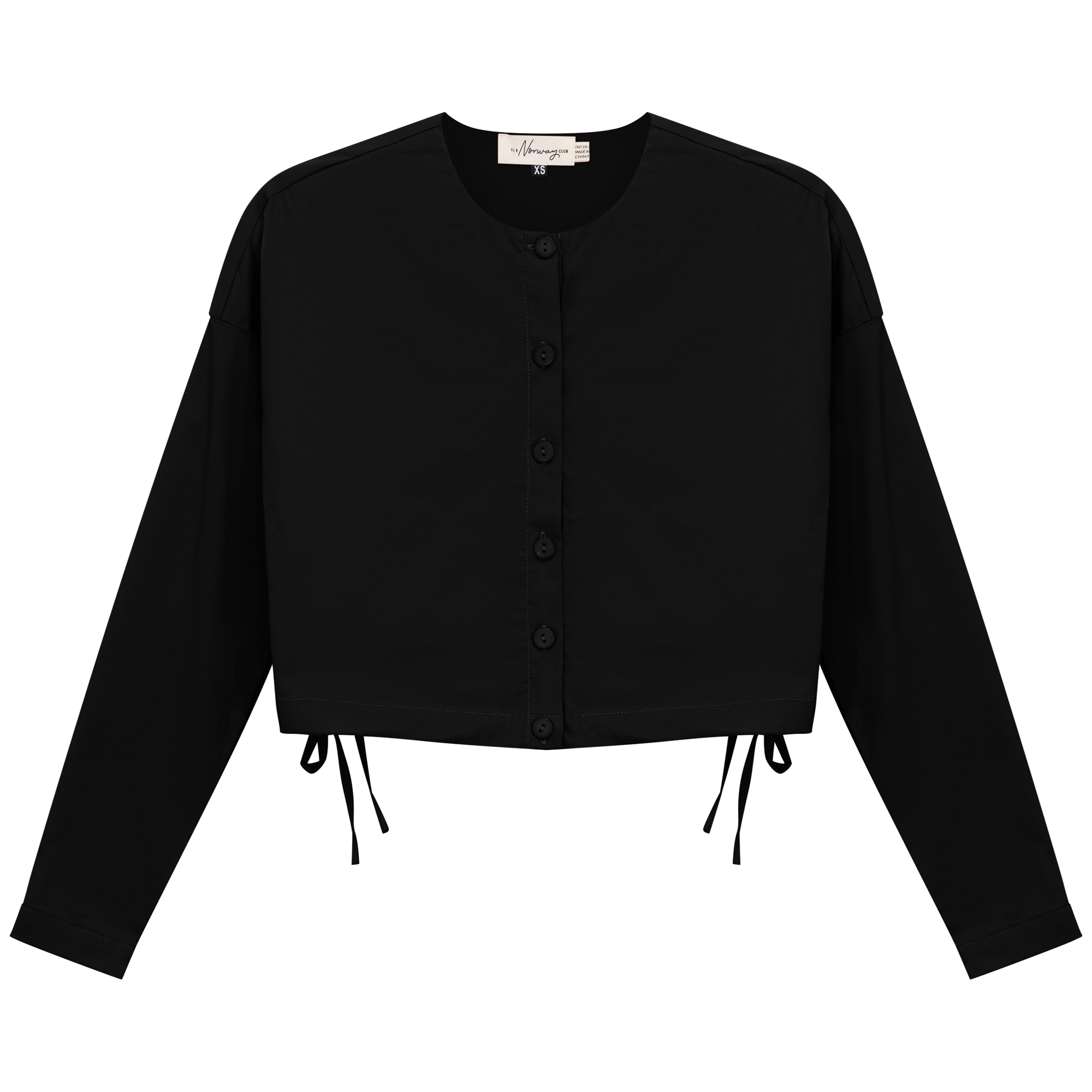 Cotton Cropped Side Tie Blouse in Black by The Norway Club
