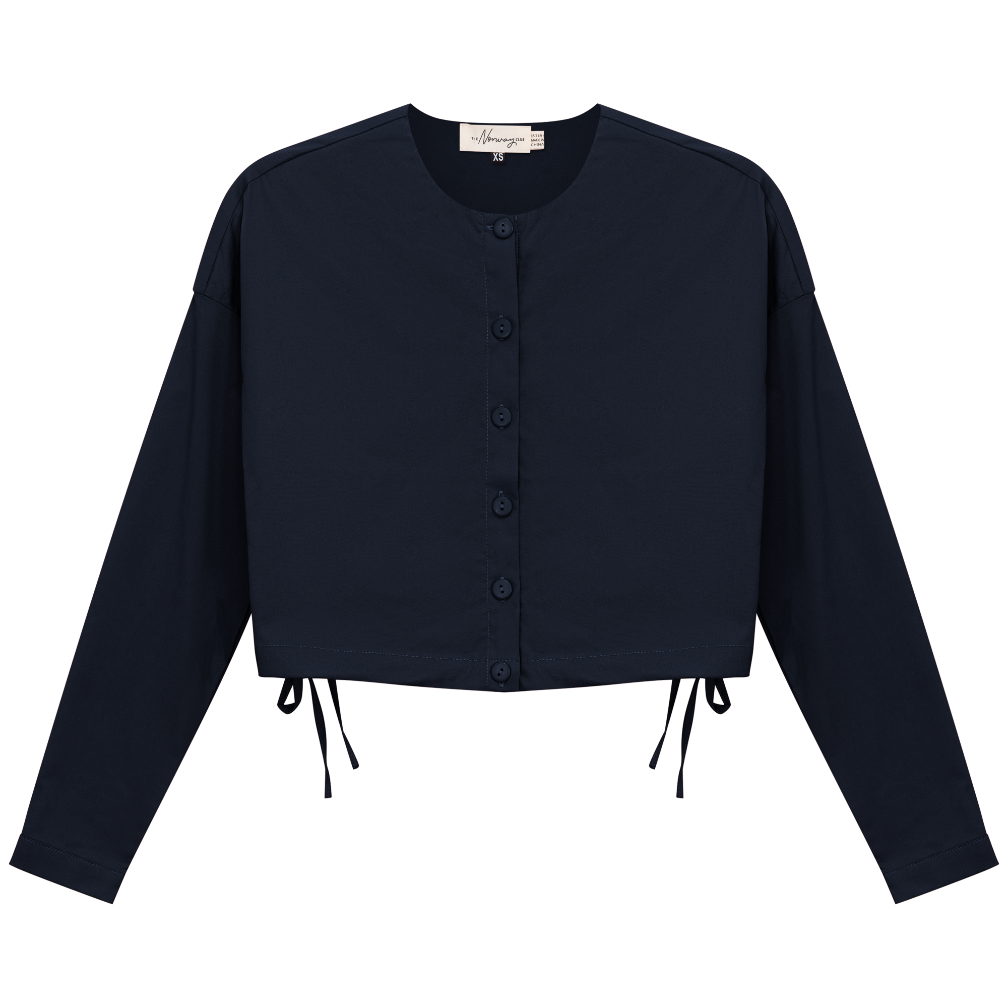 Cotton Cropped Side Tie Blouse in Dark Navy by The Norway Club