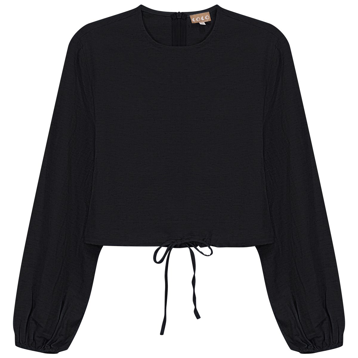 Cropped Linen Scrunch Tie Top in Black by Coco