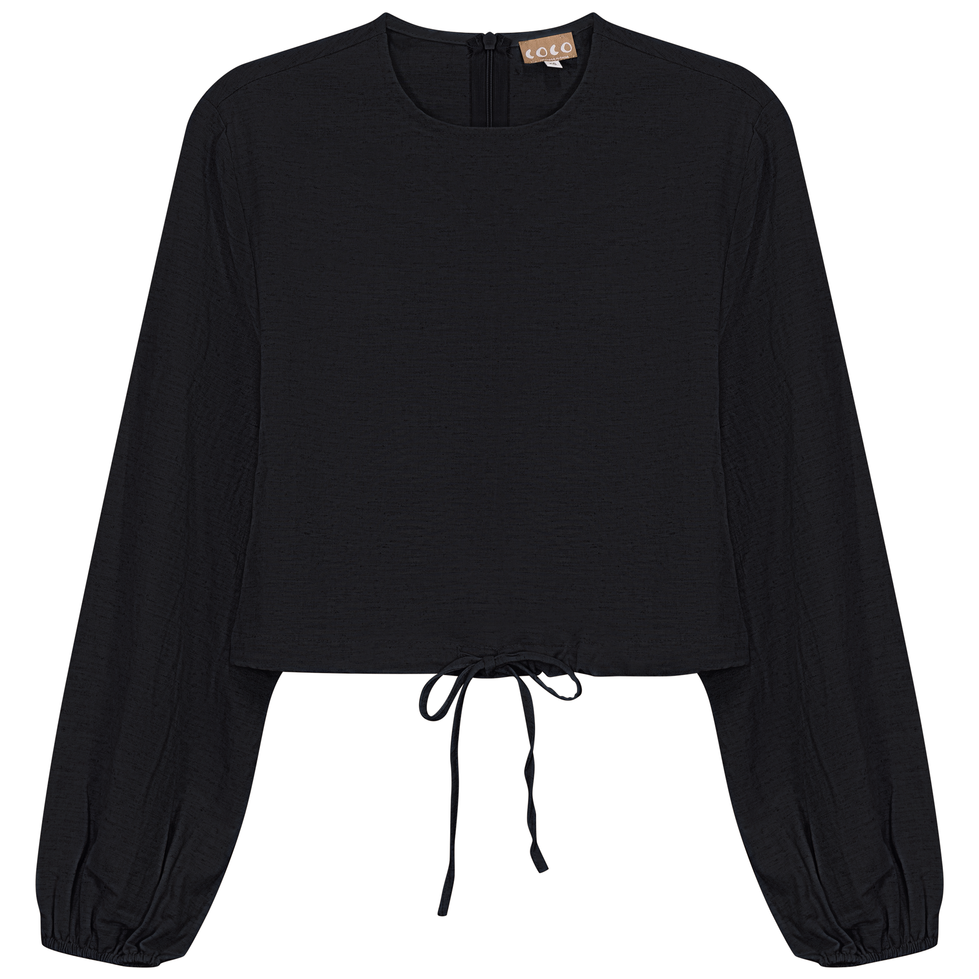Cropped Linen Scrunch Tie Top in Black by Coco