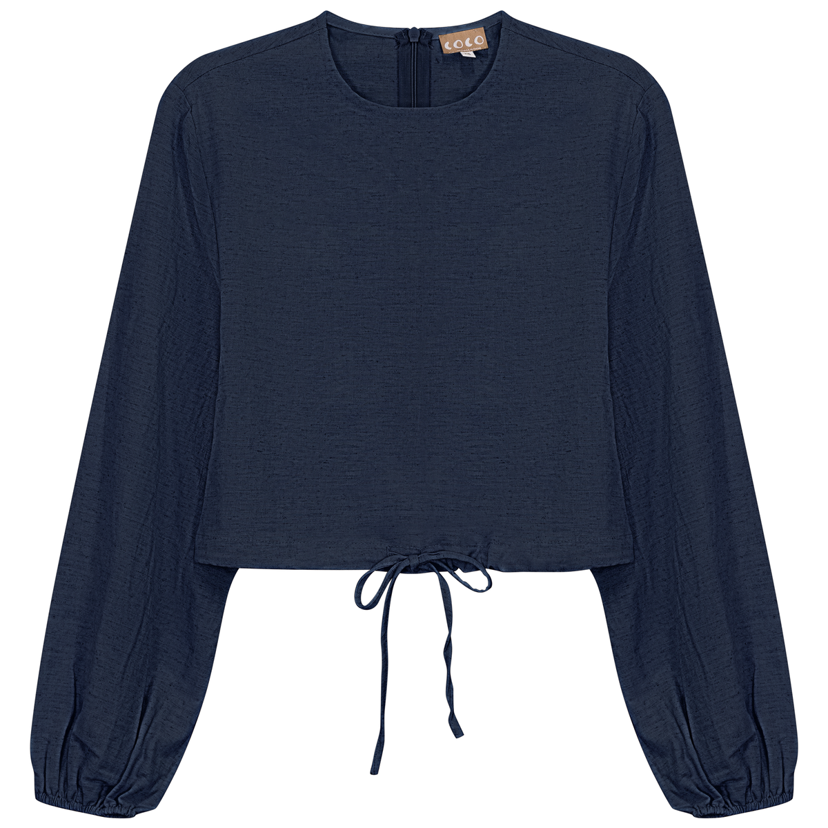 Cropped Linen Scrunch Tie Top in Dark Denim by Coco