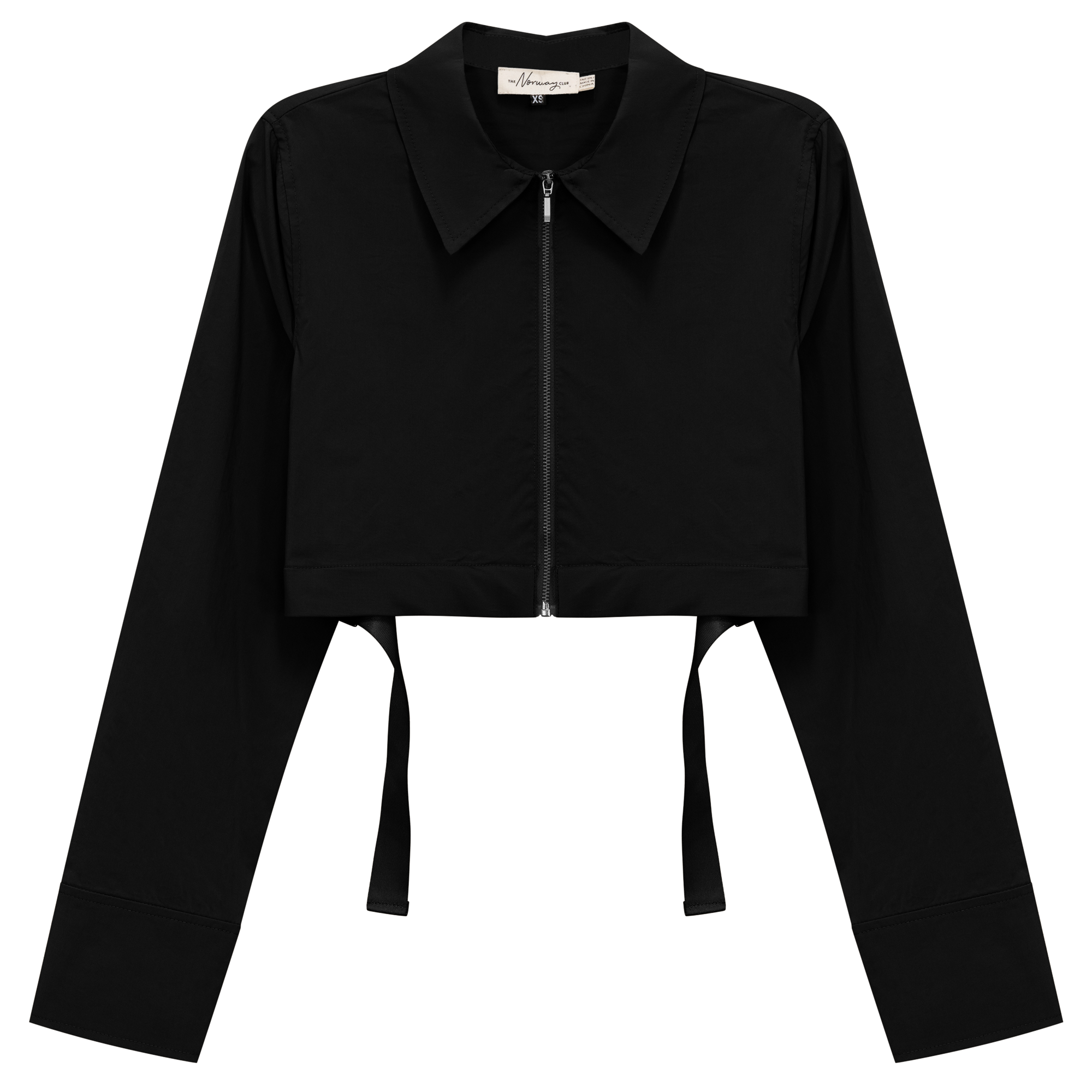 Cotton Cropped Ribbon Jacket in Black by The Norway Club