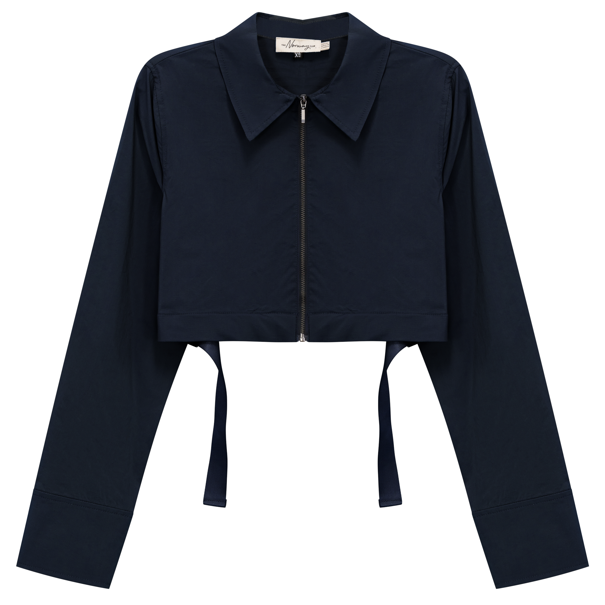 Cotton Cropped Ribbon Jacket in Dark Navy by The Norway Club