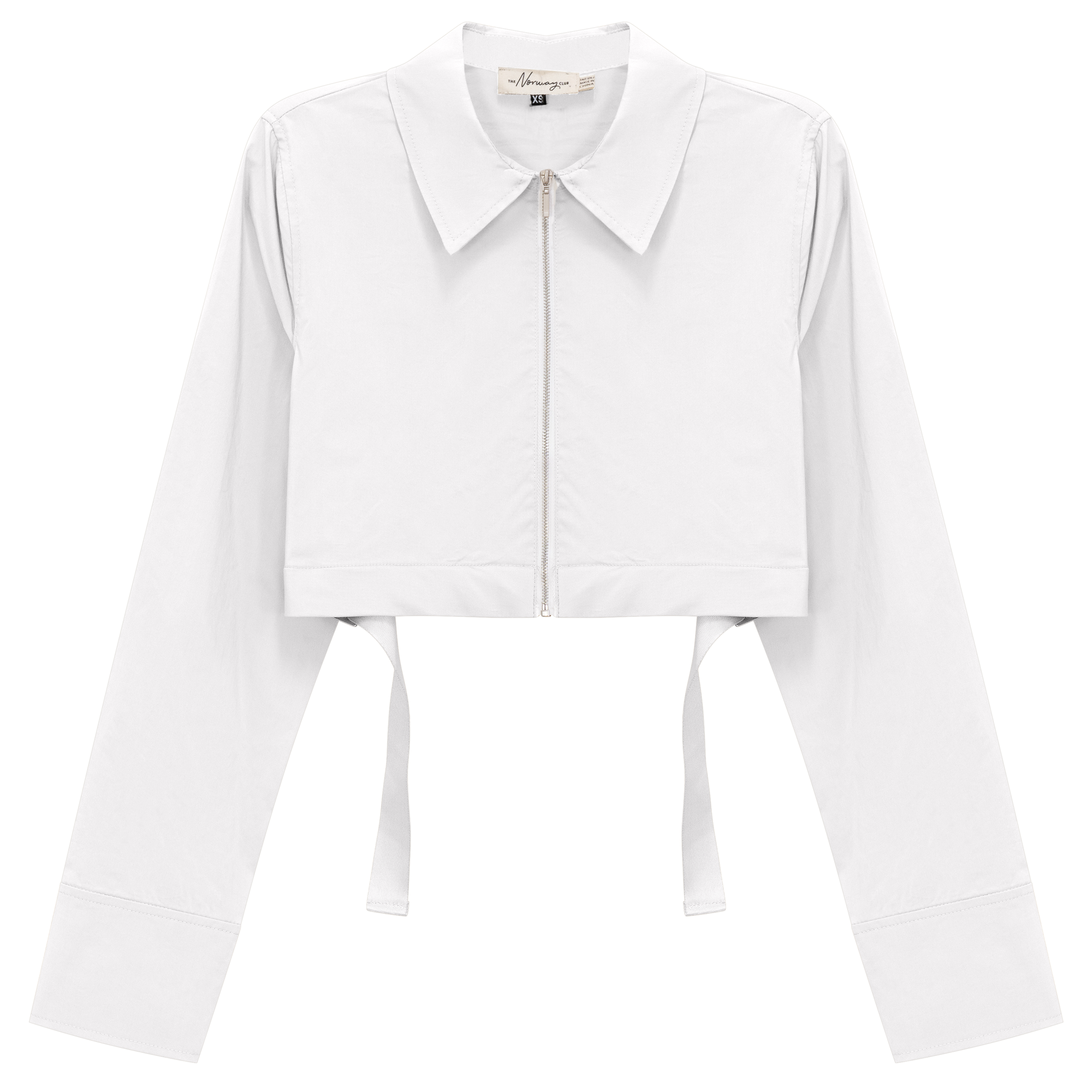 Cotton Cropped Ribbon Jacket in White by The Norway Club
