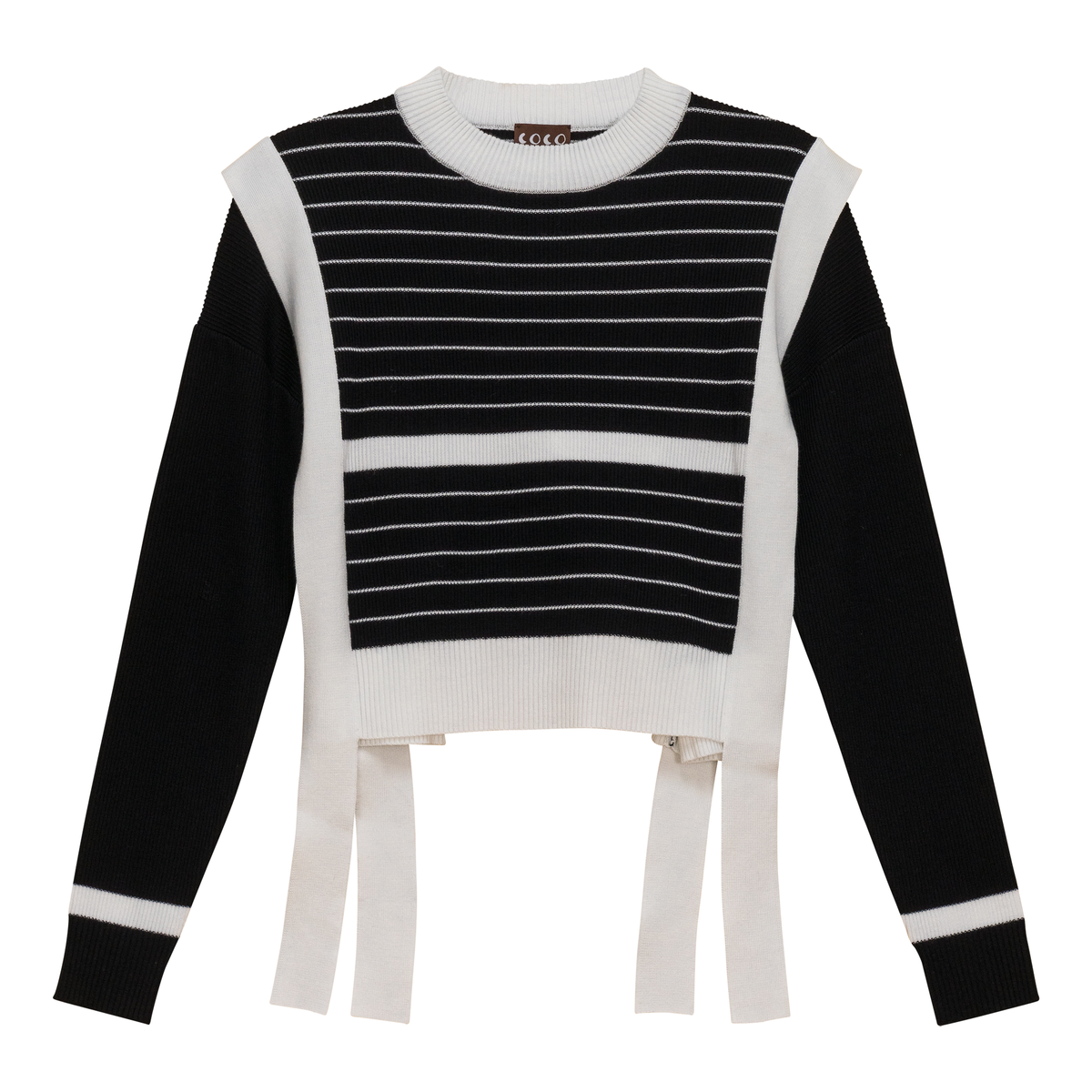 Striped Belt Sweater in Black White by Coco