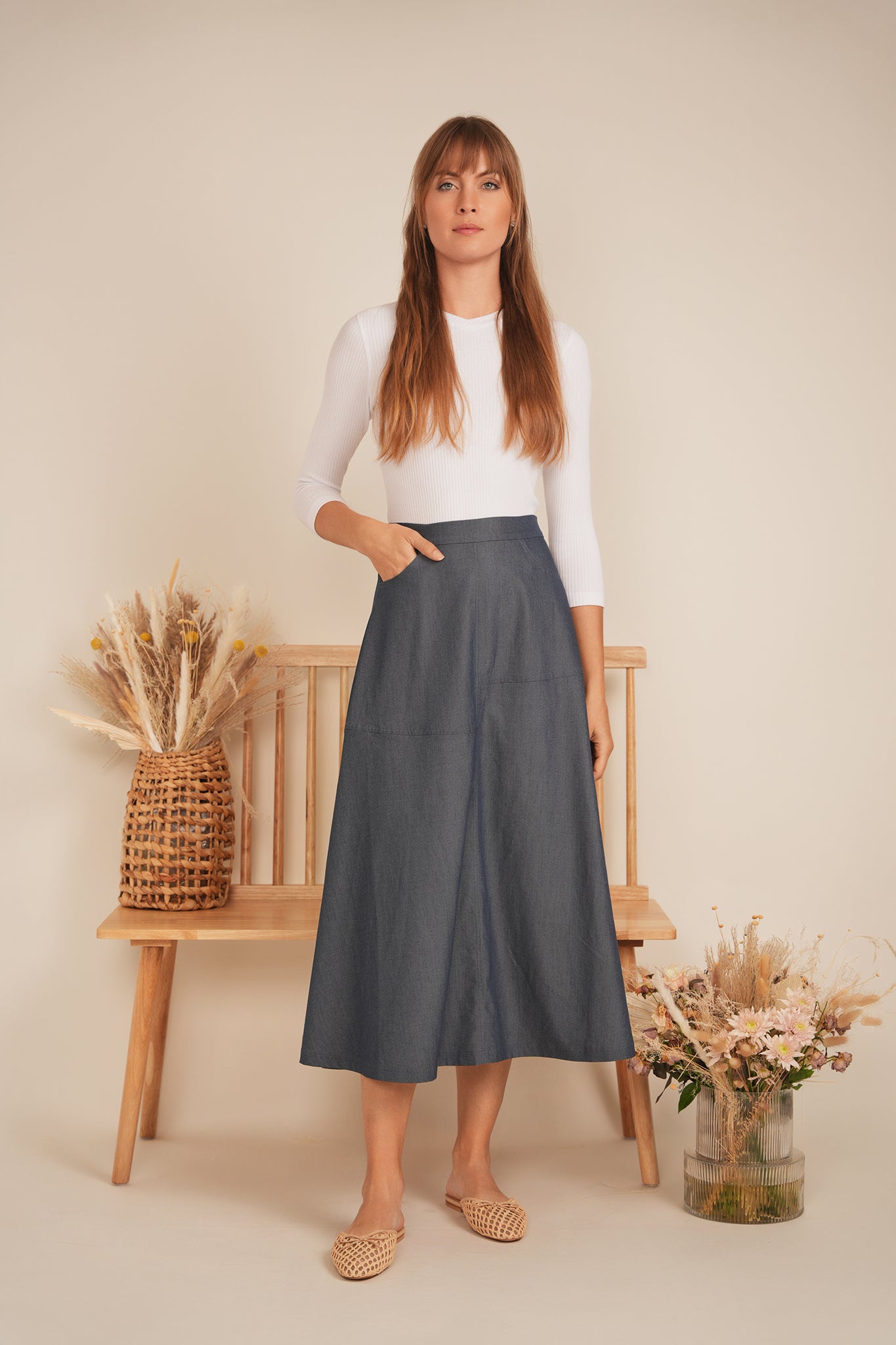 Denim Flare Skirt in by E.U.X. Exclusive