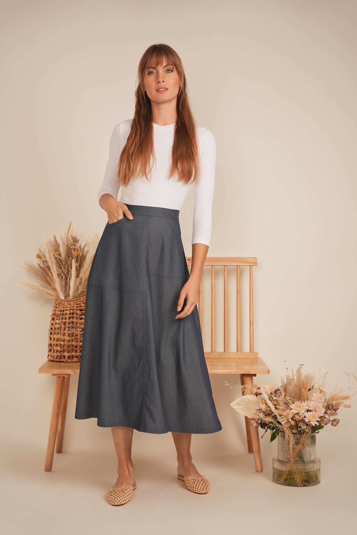 Denim Flare Skirt in by E.U.X. Exclusive