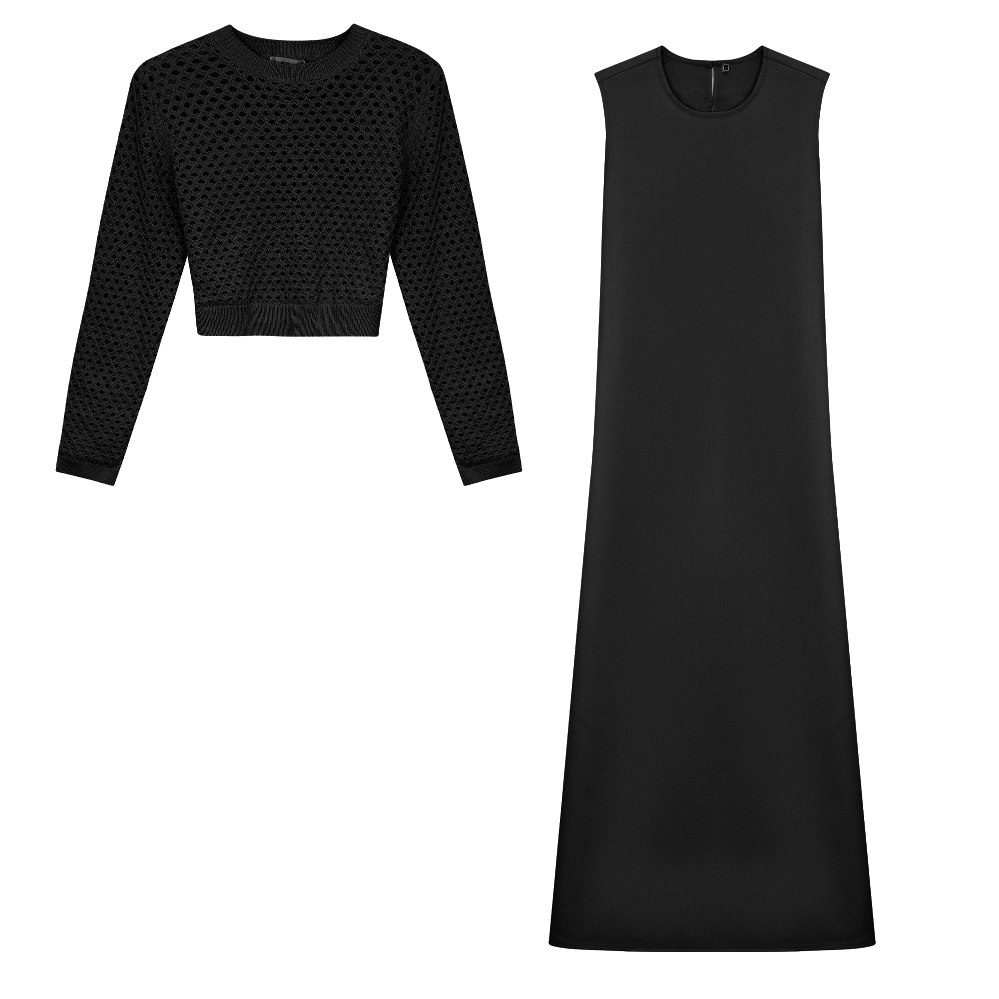 Net Knit Midi Jumper Set in Black by Birt UK