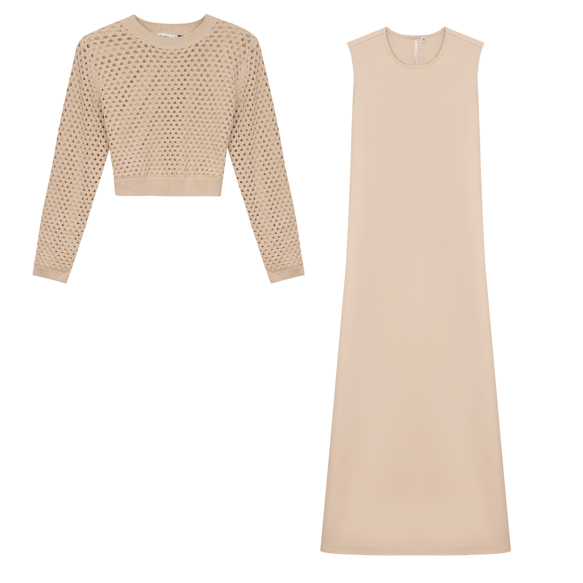 Net Knit Midi Jumper Set in Oatmeal by Birt UK