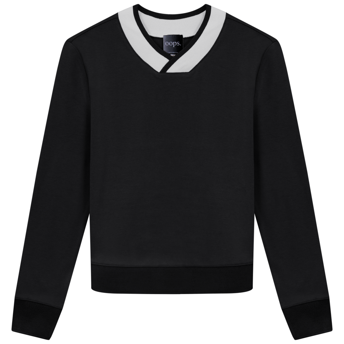 V Neck Sweatshirt in Black by Oops