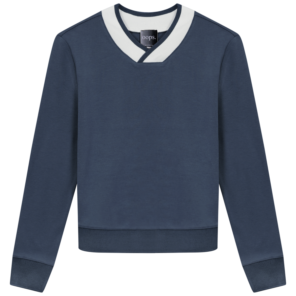 V Neck Sweatshirt in Dark Denim by Oops