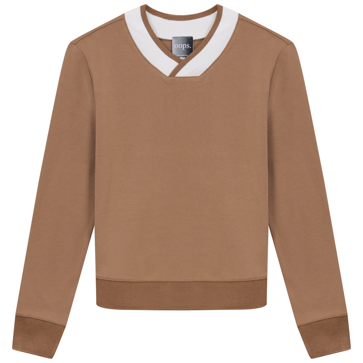 V Neck Sweatshirt in Mocha by Oops