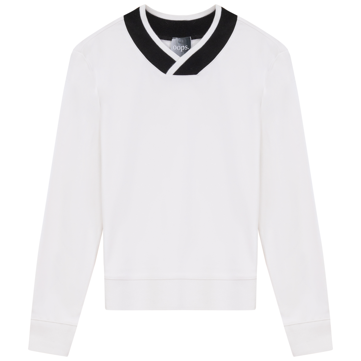 V Neck Sweatshirt in White by Oops