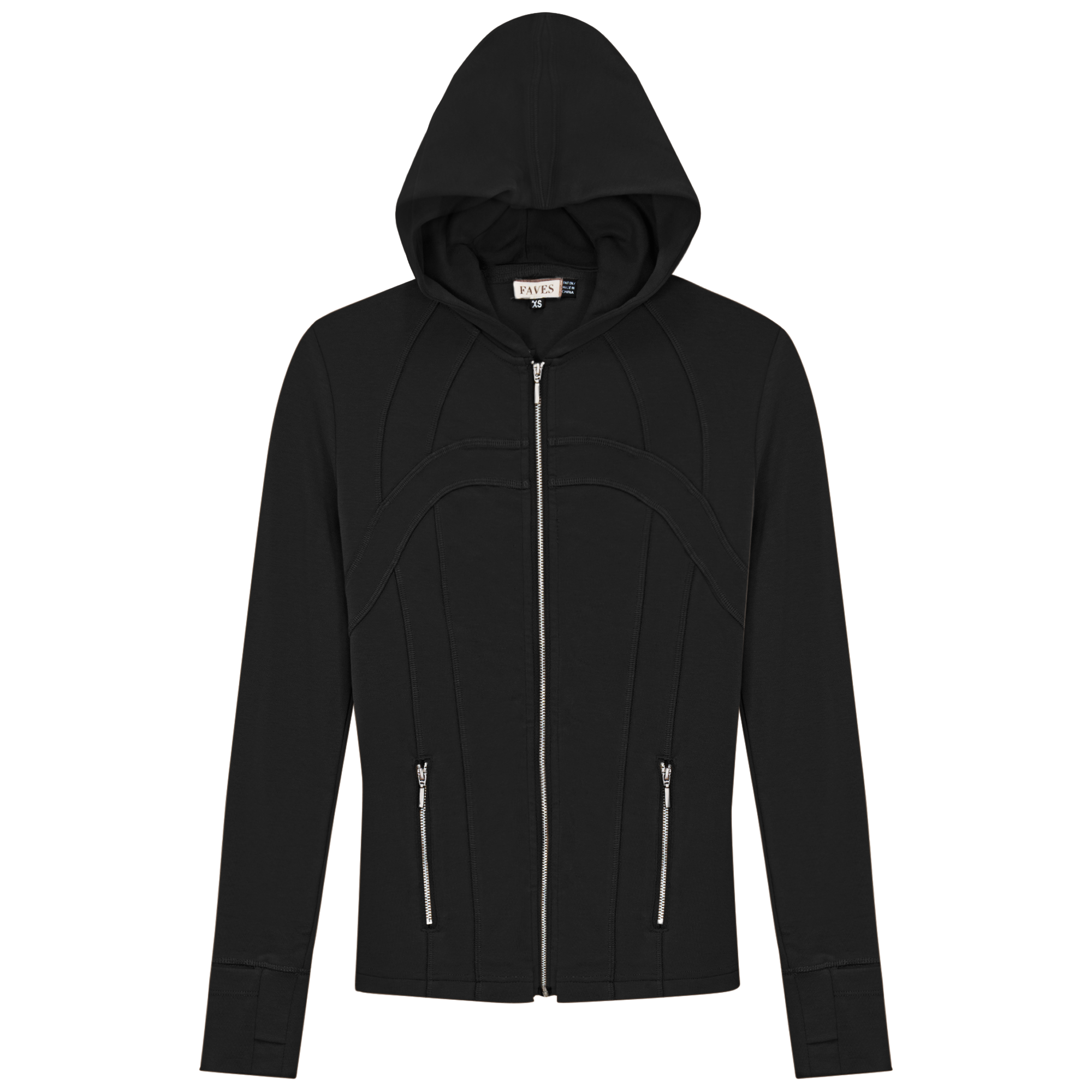 Seam Hoodie Zip Up Sweatshirt in Black by Faves
