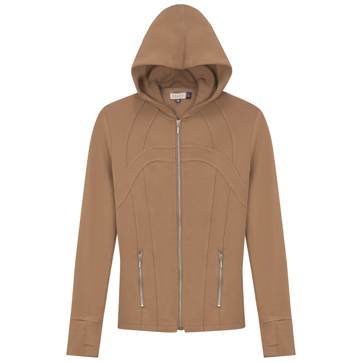 Seam Hoodie Zip Up Sweatshirt in Mocha by Faves