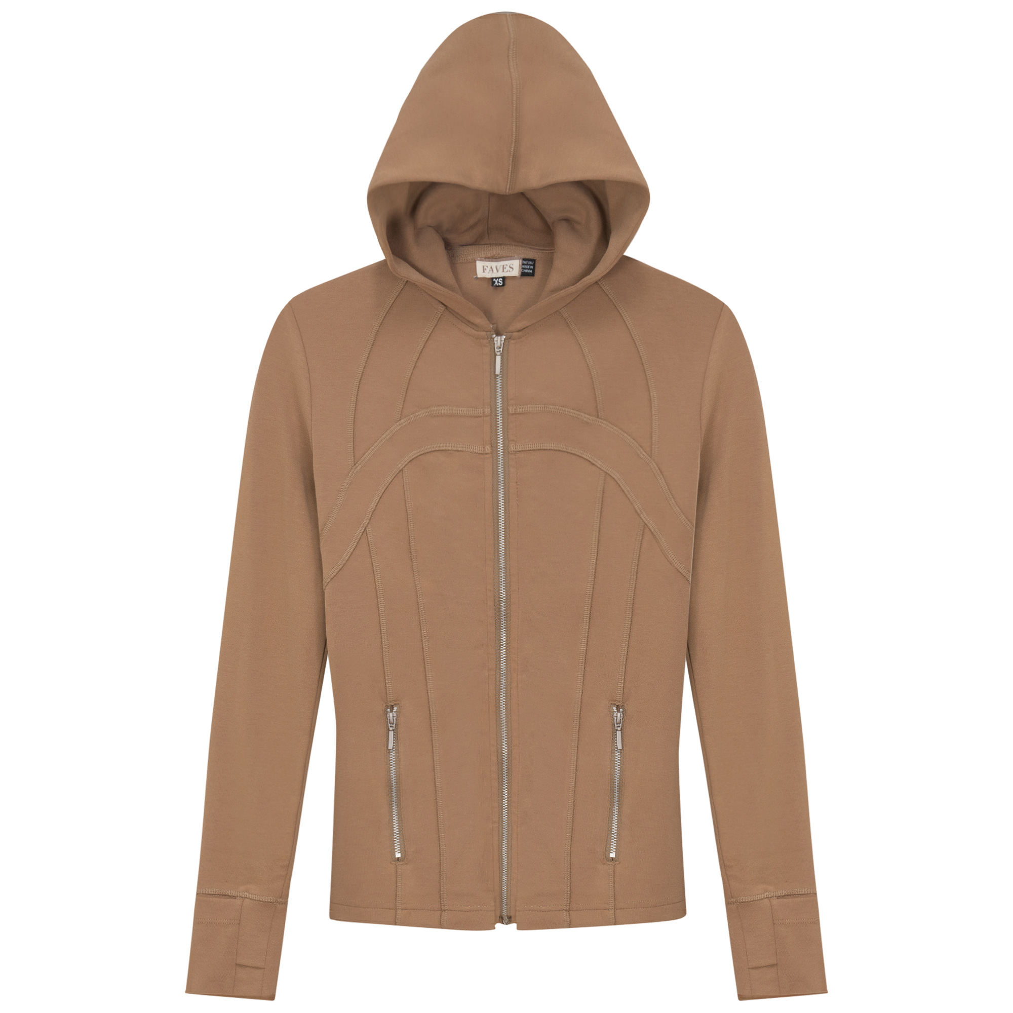 Seam Hoodie Zip Up Sweatshirt in Mocha by Faves