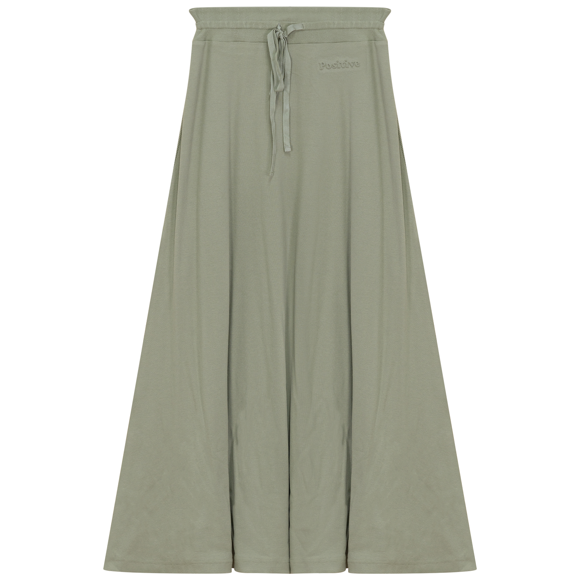 Ribbed Midi Drawstring A Line Skirt in Basil by Positive