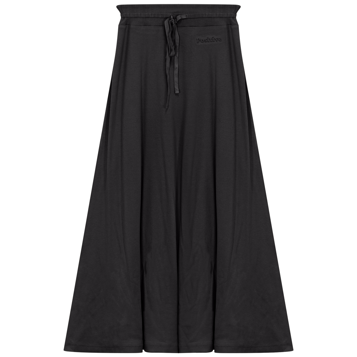 Ribbed Midi Drawstring A Line Skirt in Black by Positive