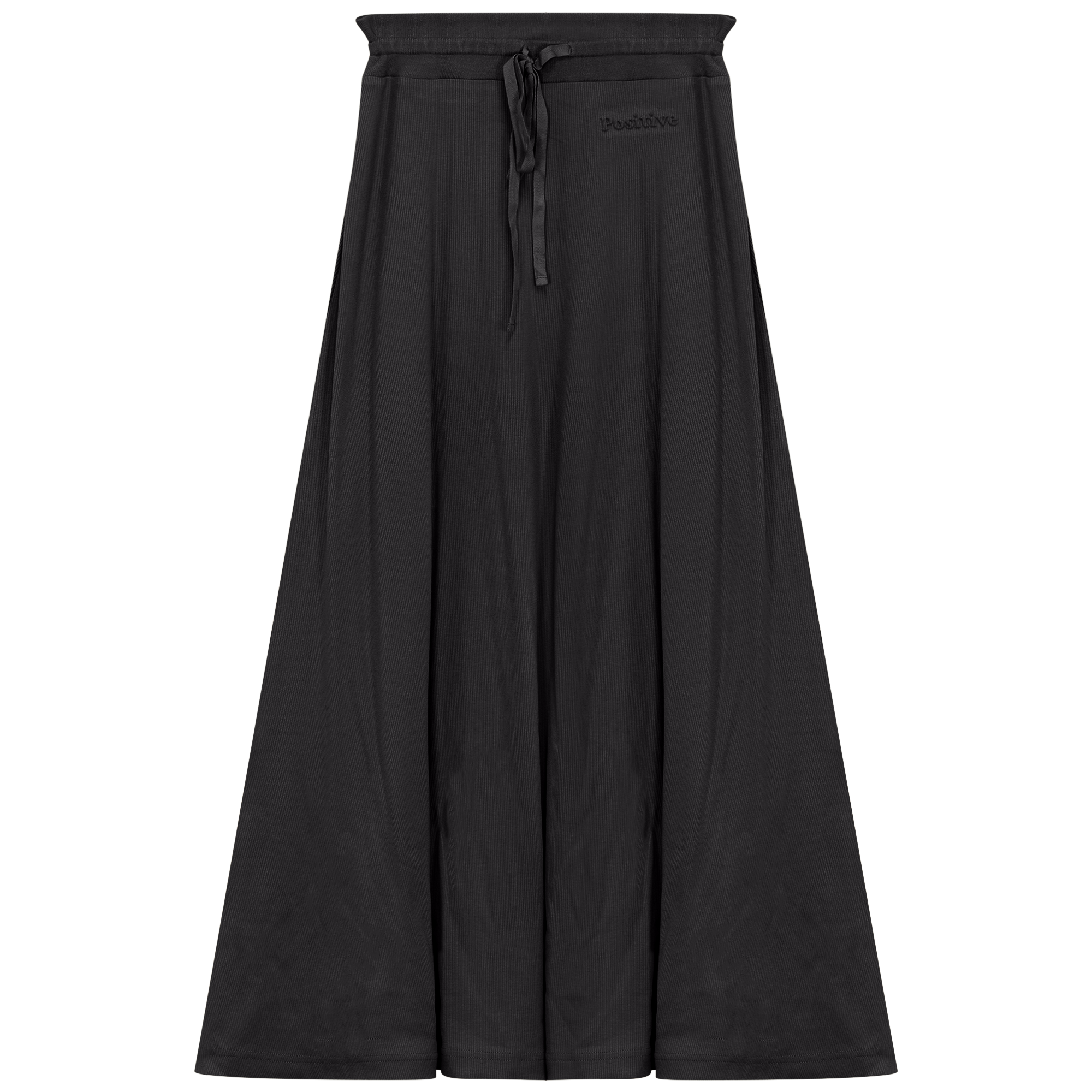 Ribbed Midi Drawstring A Line Skirt in Black by Positive