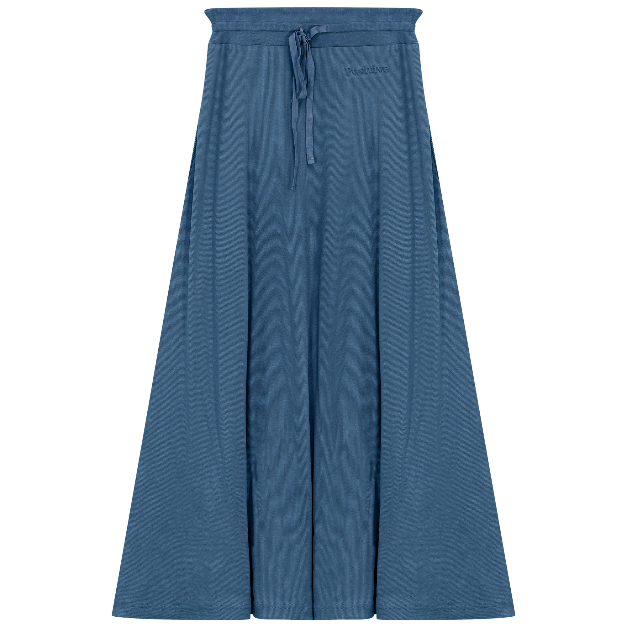 Ribbed Midi Drawstring A Line Skirt in Chambray by Positive