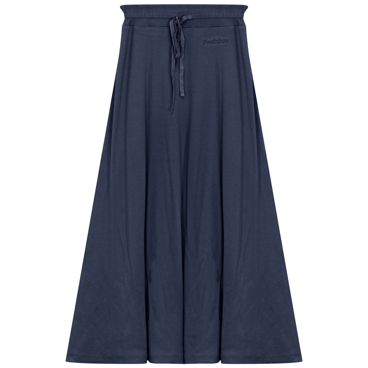 Ribbed Midi Drawstring A Line Skirt in Dark Navy by Positive