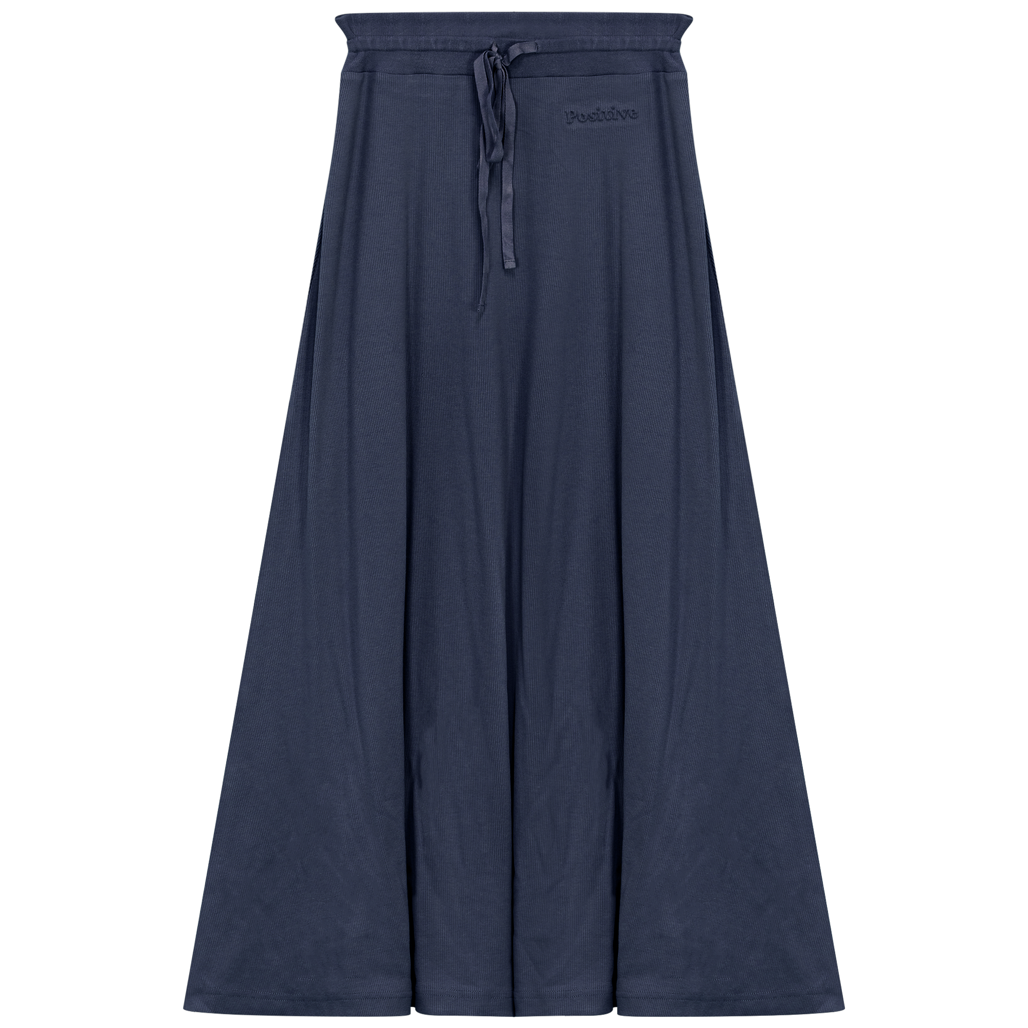 Ribbed Midi Drawstring A Line Skirt in Dark Navy by Positive