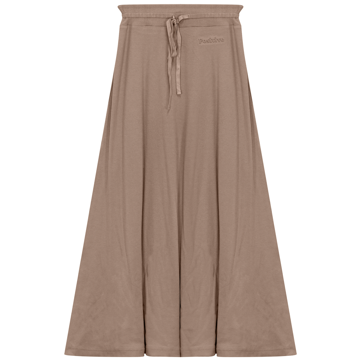 Ribbed Midi Drawstring A Line Skirt in Sand by Positive