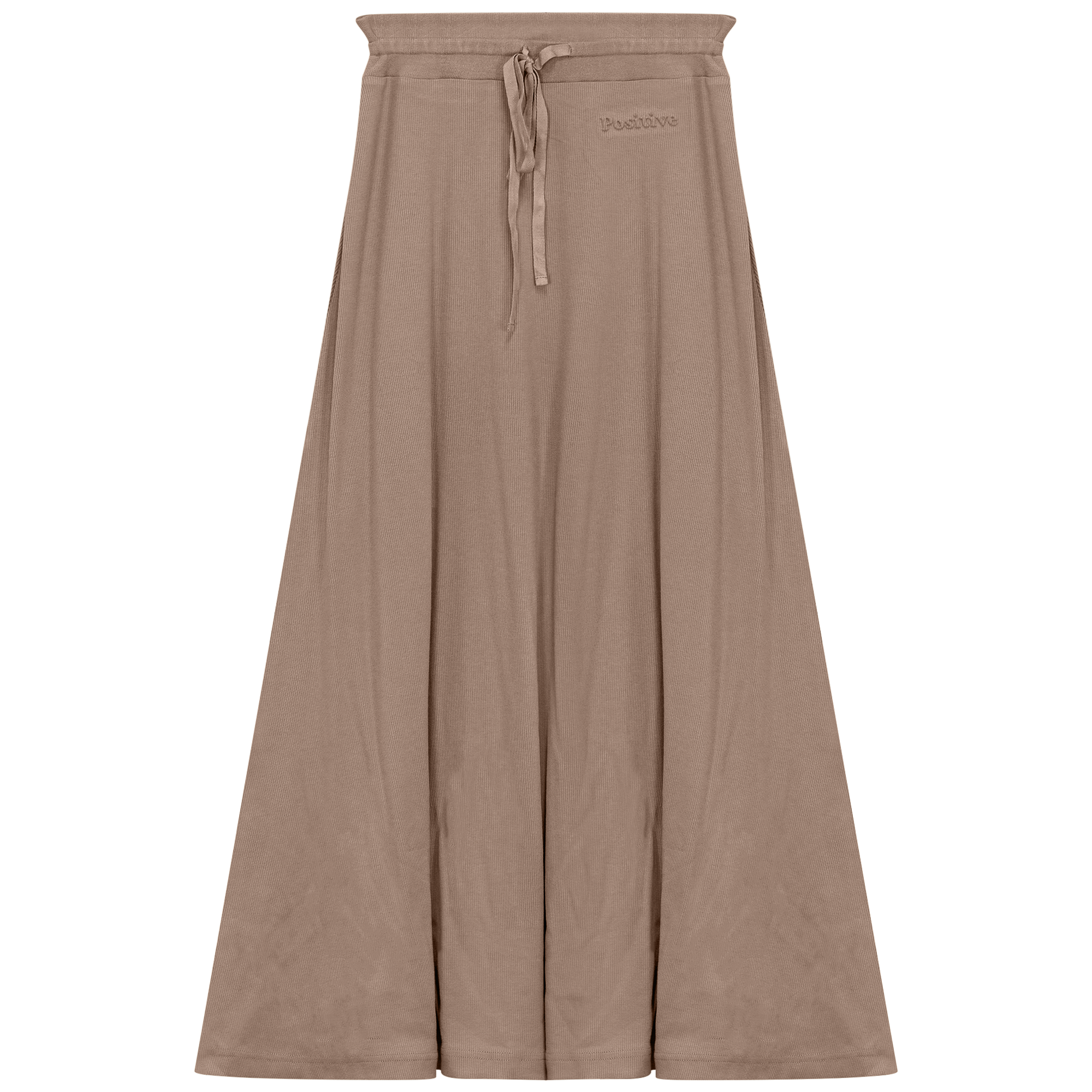 Ribbed Midi Drawstring A Line Skirt in Sand by Positive