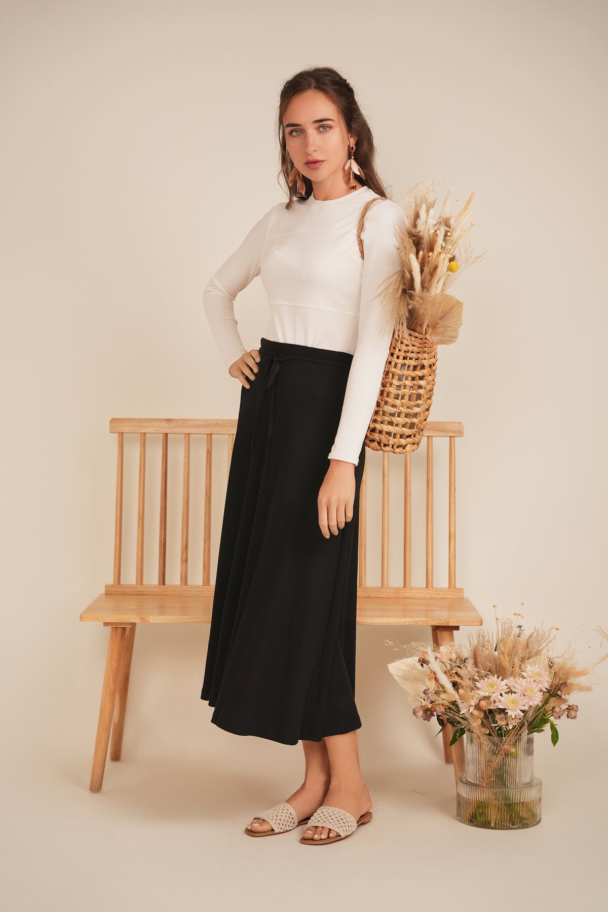 Ribbed Midi Drawstring A Line Skirt in by Positive