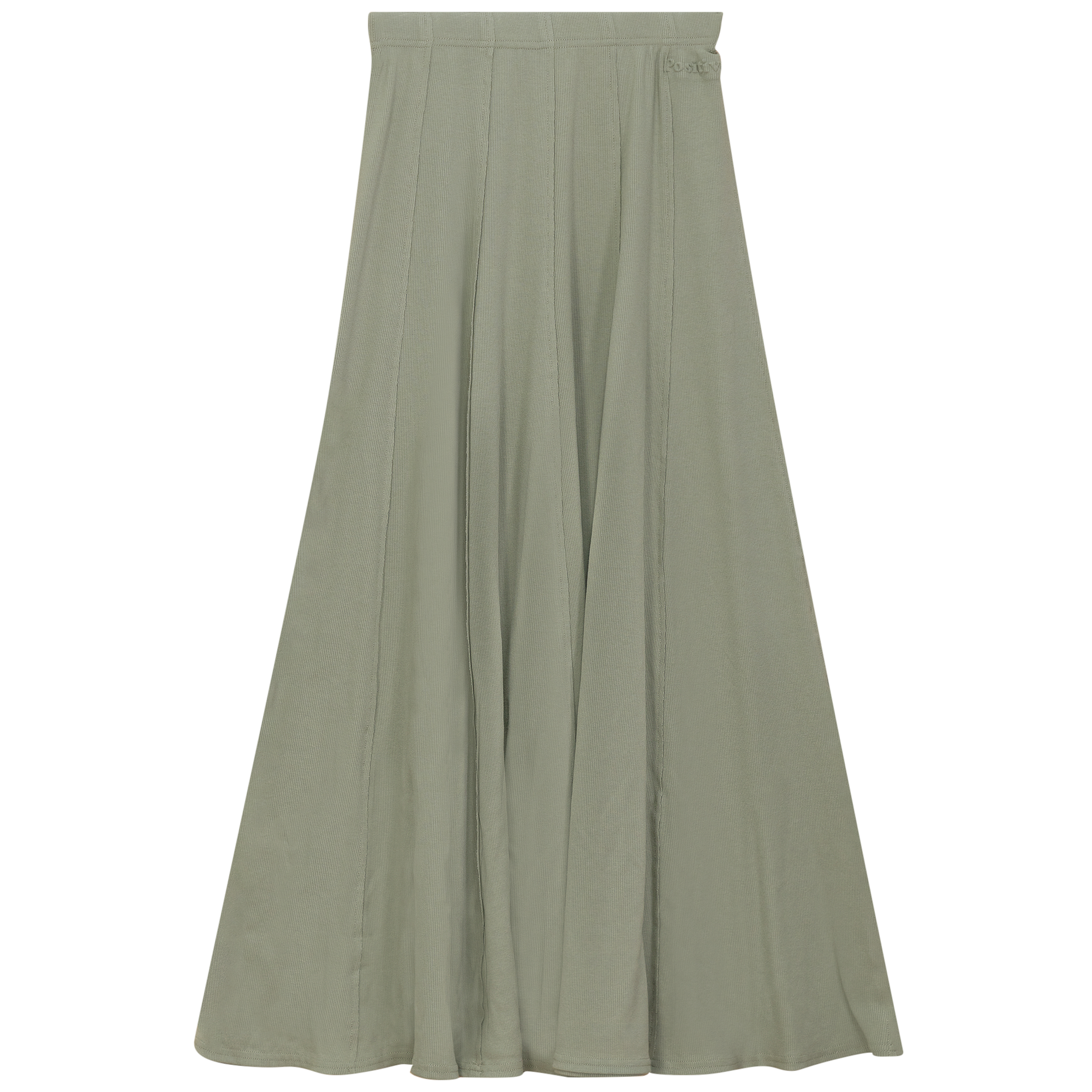 Ribbed Midi Panel Skirt in Basil by Positive