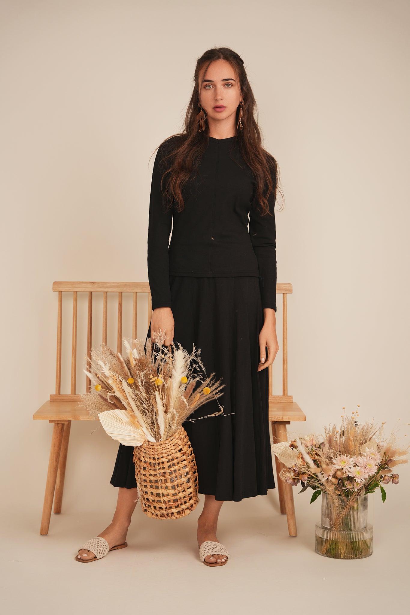 Ribbed Midi Panel Skirt in by Positive