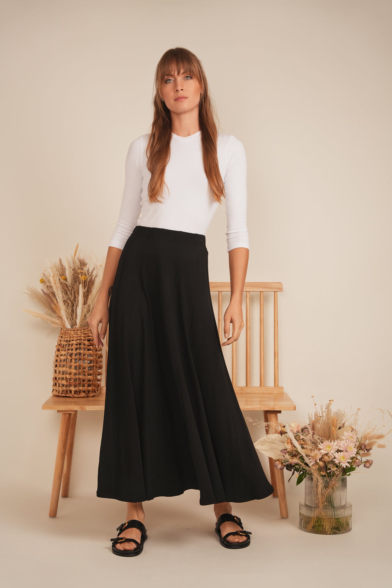 Ribbed Maxi Panel Skirt in by Positive