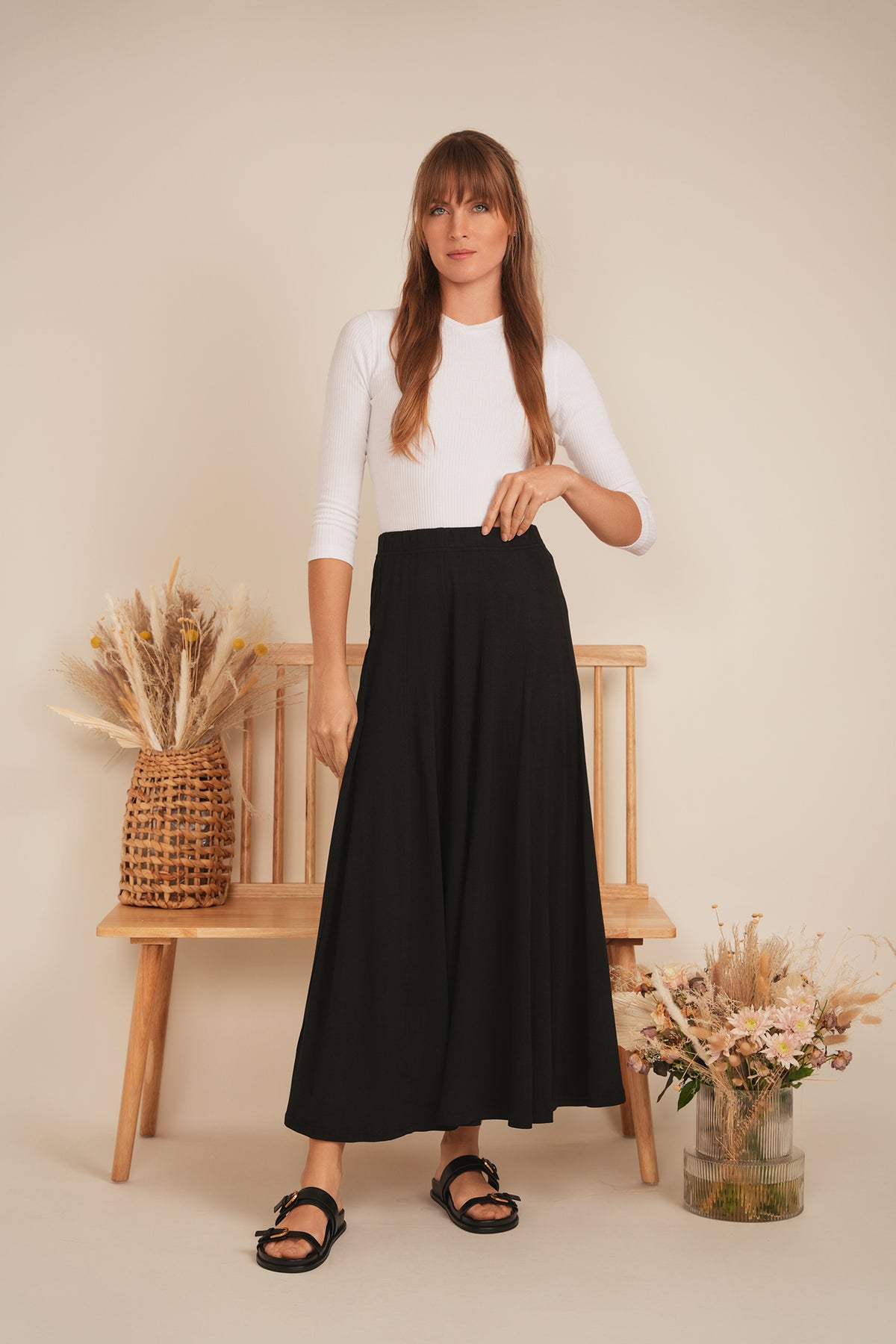 Ribbed Maxi Panel Skirt in by Positive