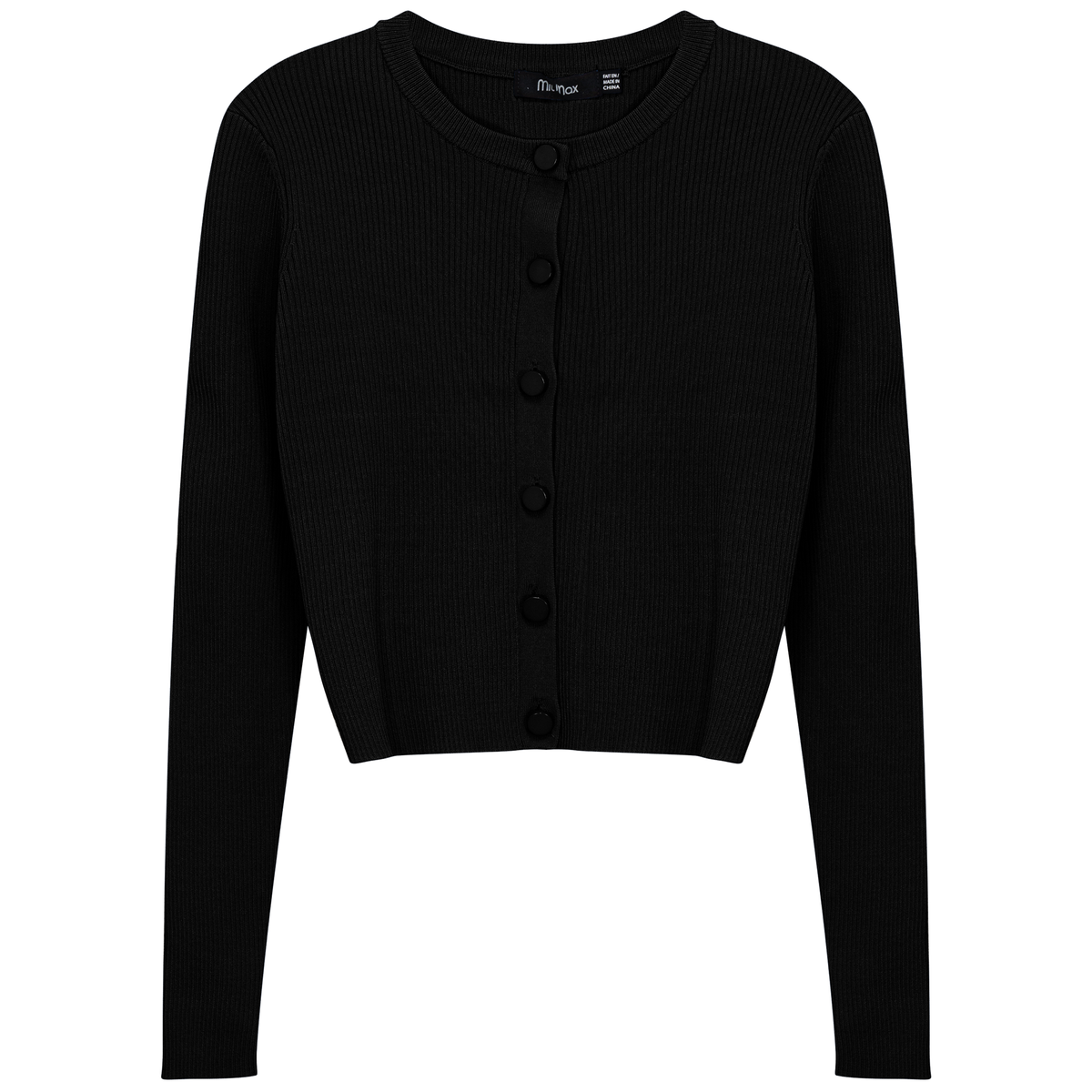 Cropped Fit Ribbed Knit Cardigan in Black by MiuMax