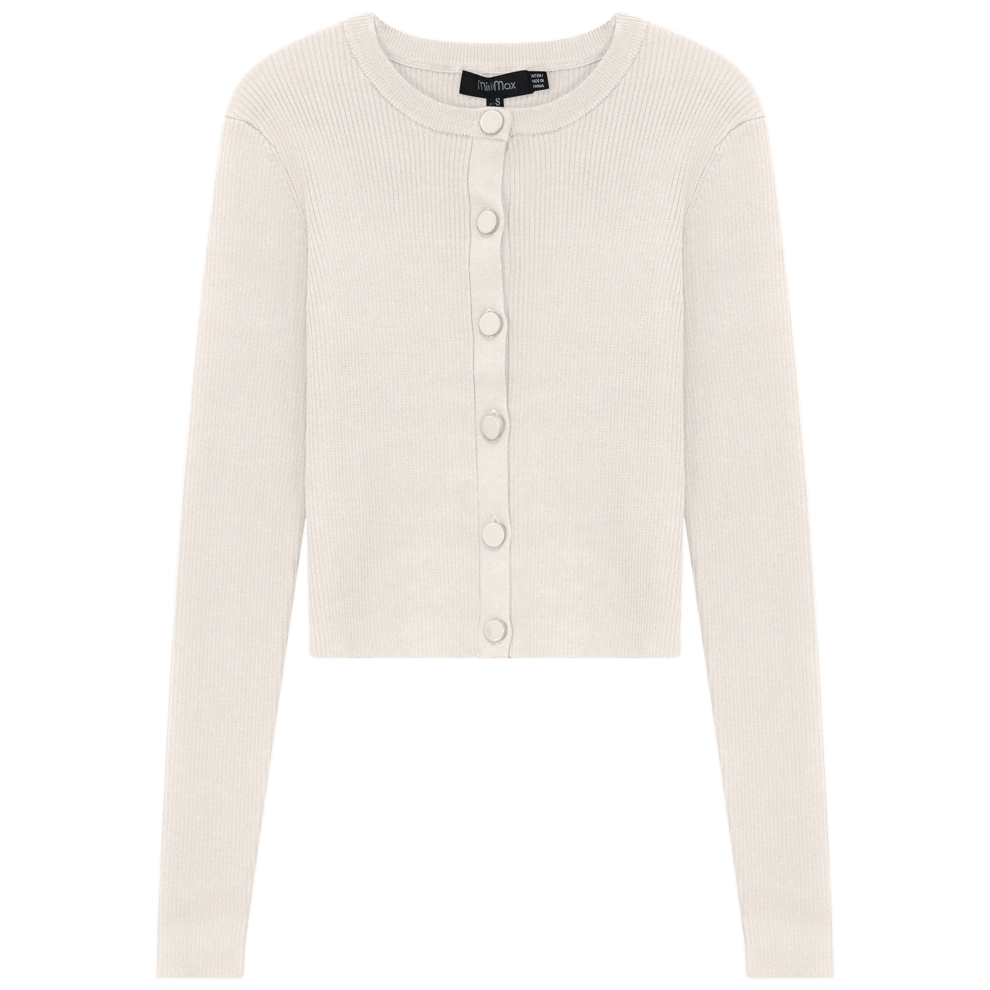 Cropped Fit Ribbed Knit Cardigan in Cream by MiuMax