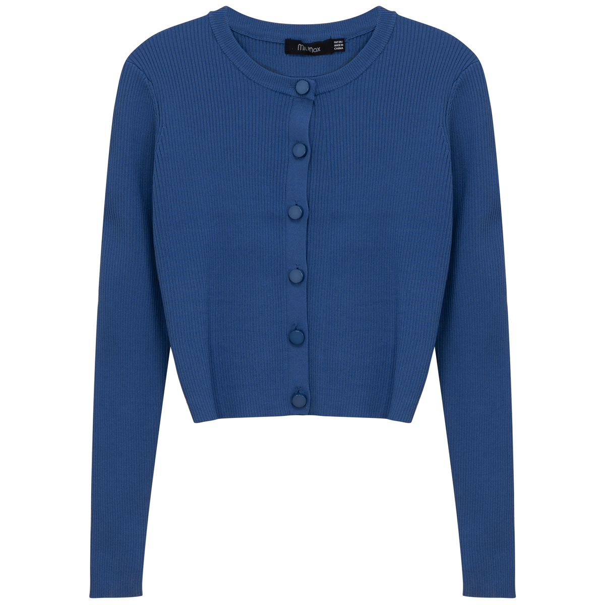 Cropped Fit Ribbed Knit Cardigan in Dark Denim by MiuMax