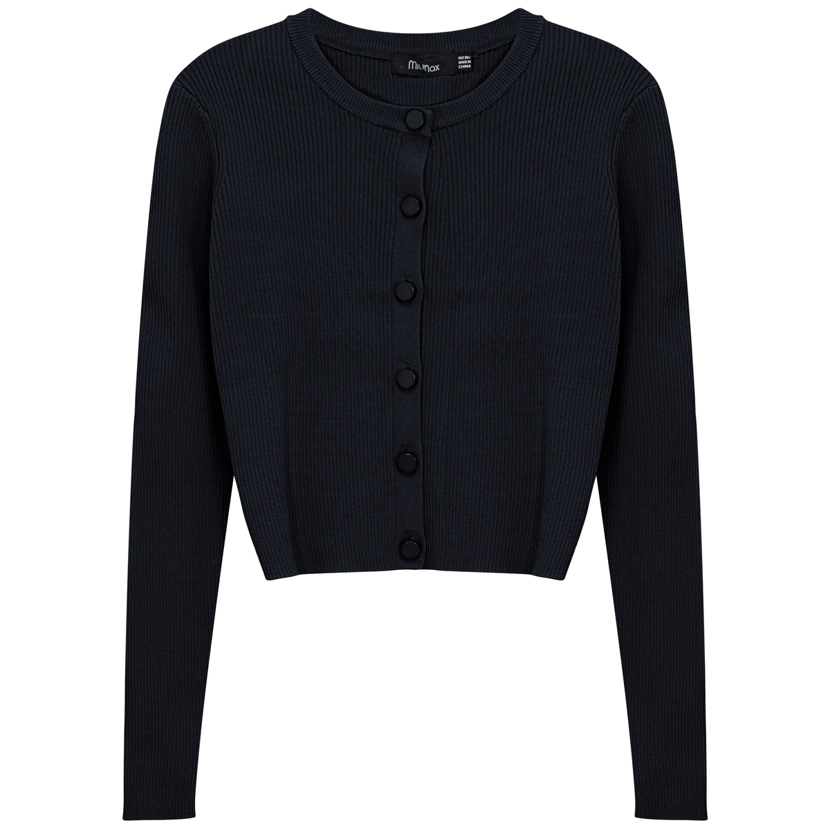 Cropped Fit Ribbed Knit Cardigan in Dark Navy by MiuMax