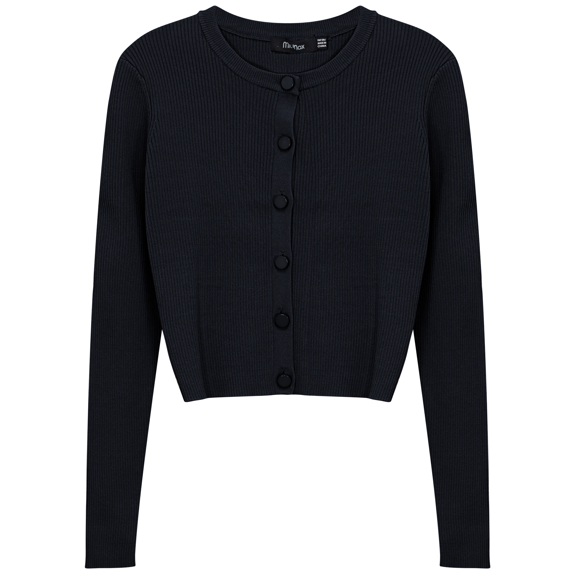 Cropped Fit Ribbed Knit Cardigan in Dark Navy by MiuMax