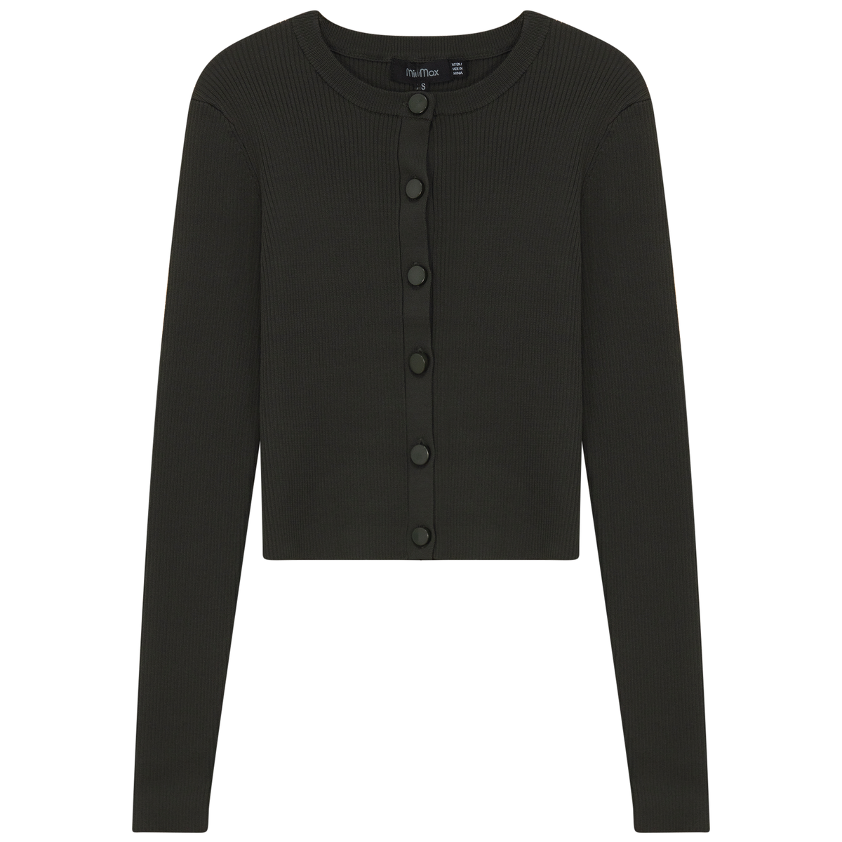 Cropped Fit Ribbed Knit Cardigan in Dark Olive by MiuMax