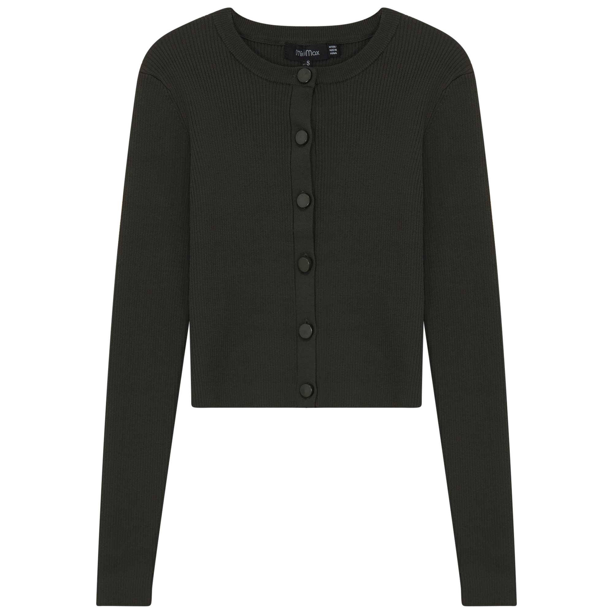 Cropped Fit Ribbed Knit Cardigan in Dark Olive by MiuMax