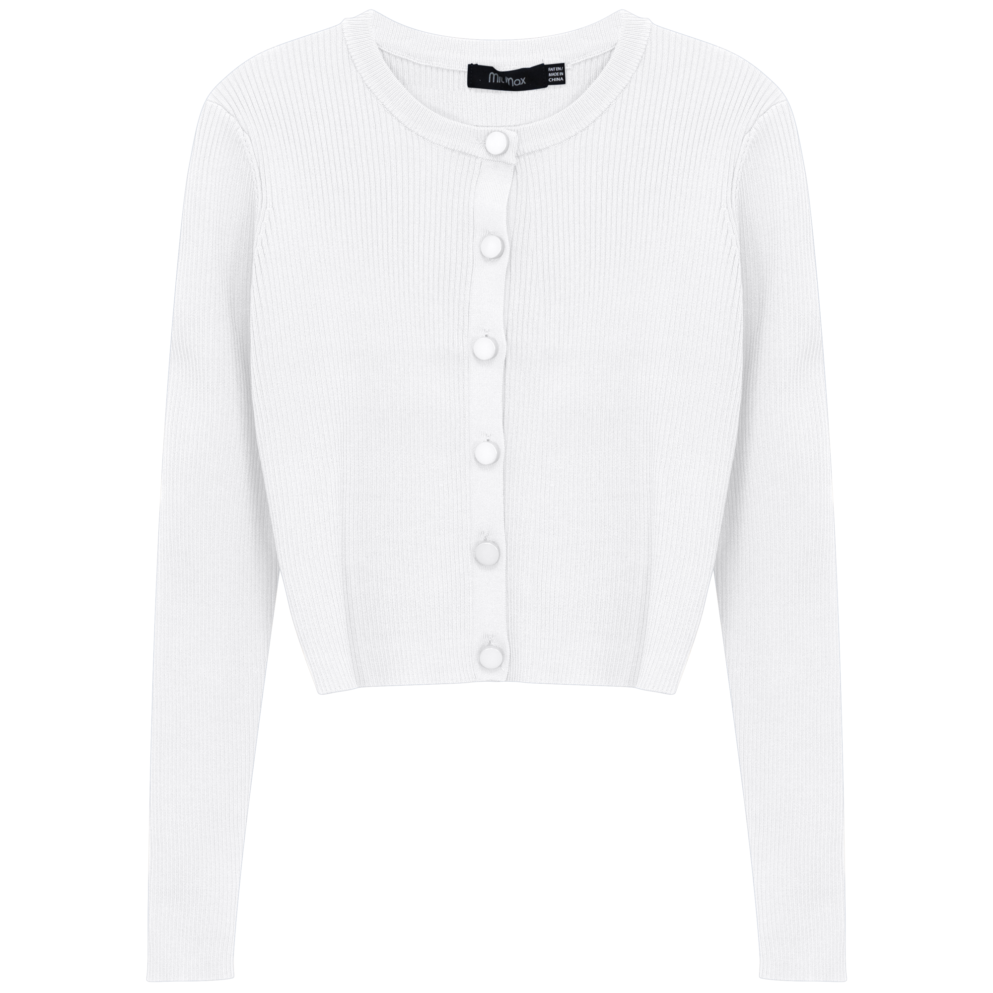 Cropped Fit Ribbed Knit Cardigan in White by MiuMax