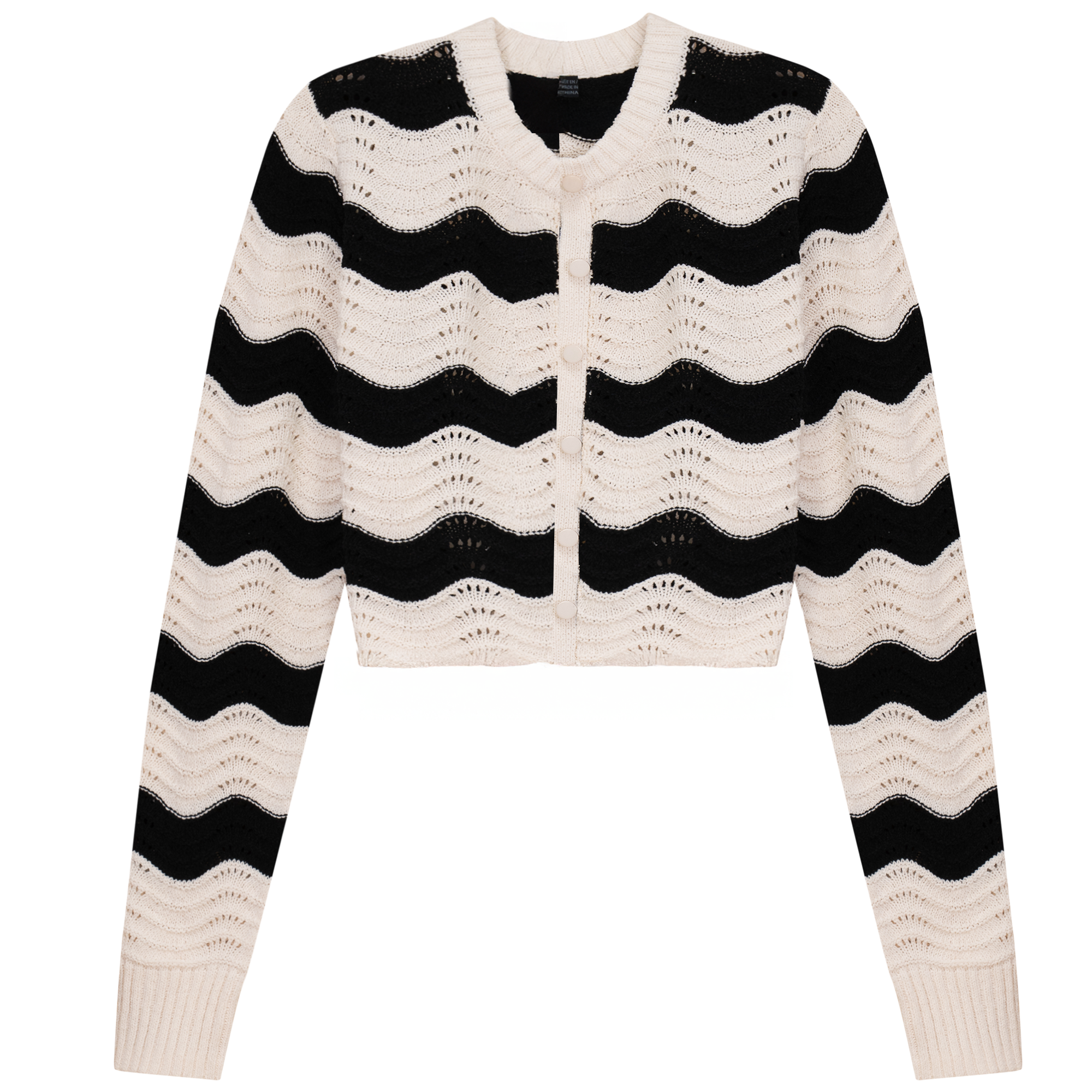 Cropped Wave Sweater in Black Cream by MiuMax