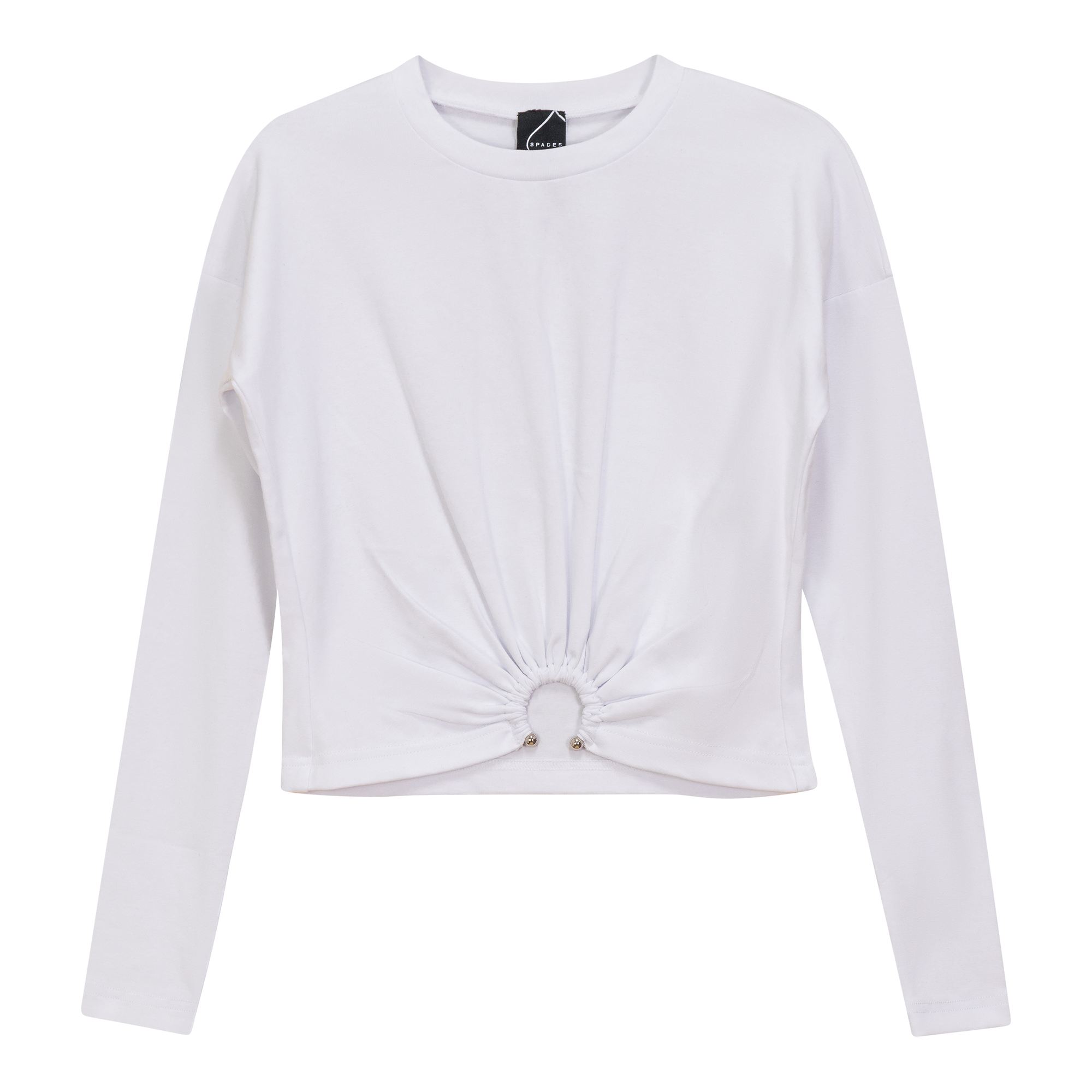 Cropped Gathered Ring Tee in White by Spades