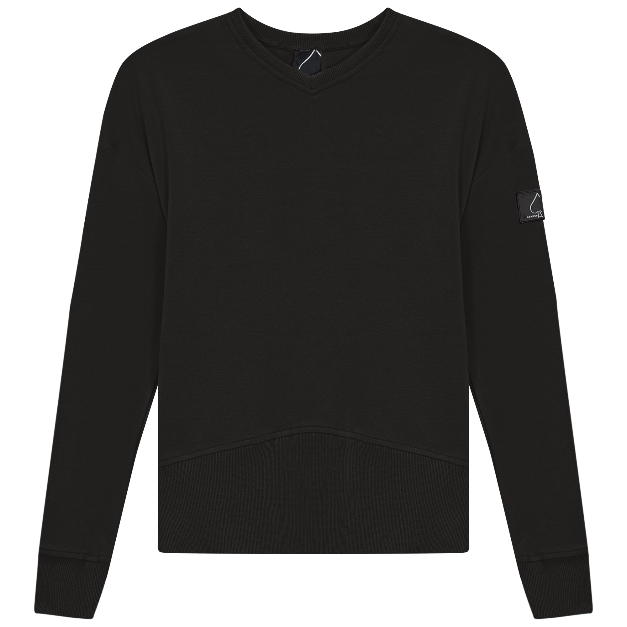 V Neck Sweatshirt Rib Combo in Black by Spades