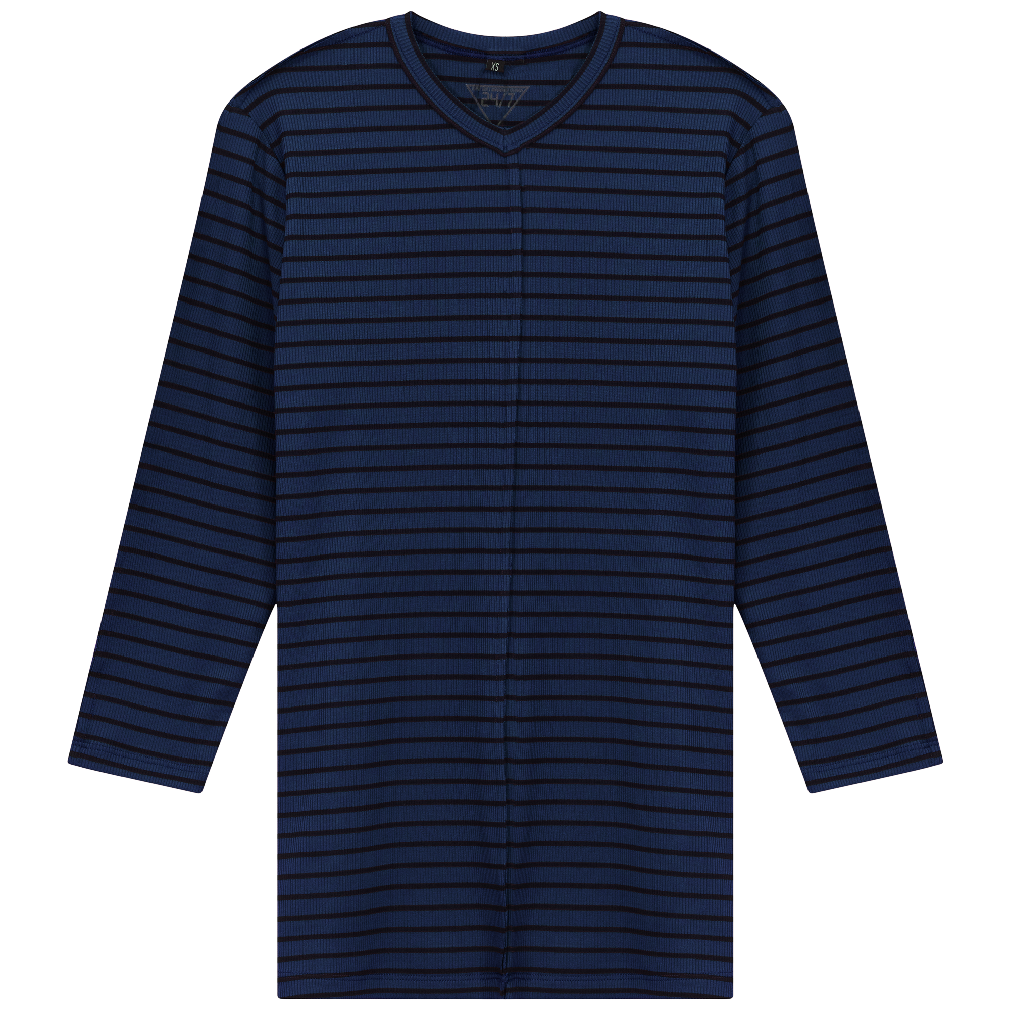 Striped Ribbed V Neck Tee in Cobalt by 24/7