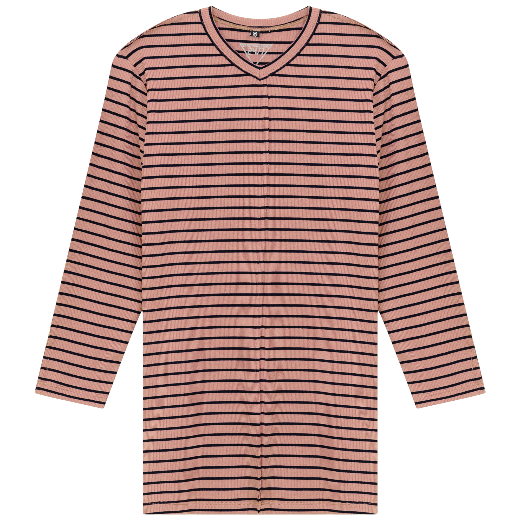 Striped Ribbed V Neck Tee in Dusty Pink by 24/7