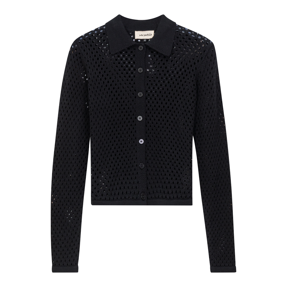Cropped Crochet Sweater in Black by Versatile