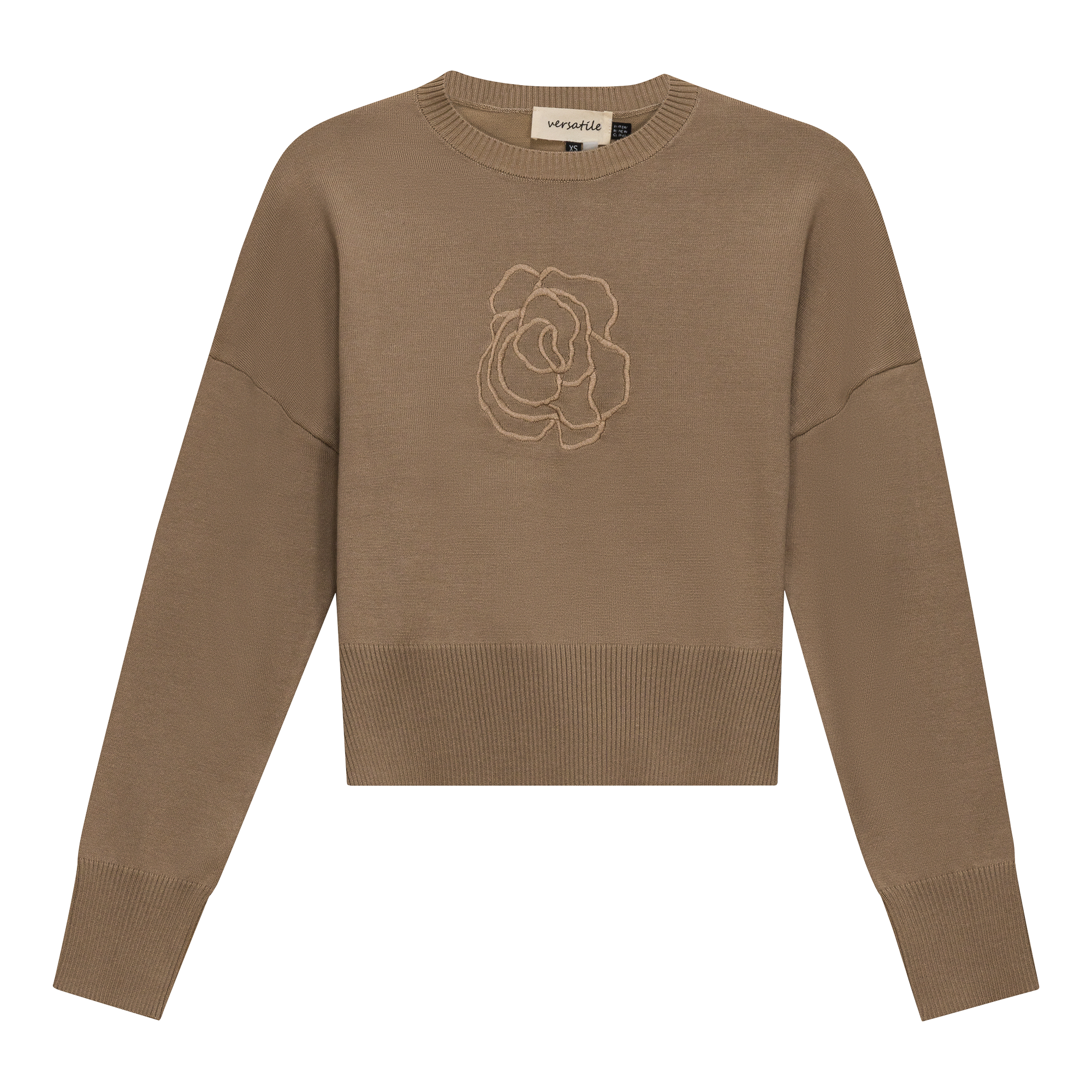 Crew Emboridered Sweater in Oatmeal by Versatile