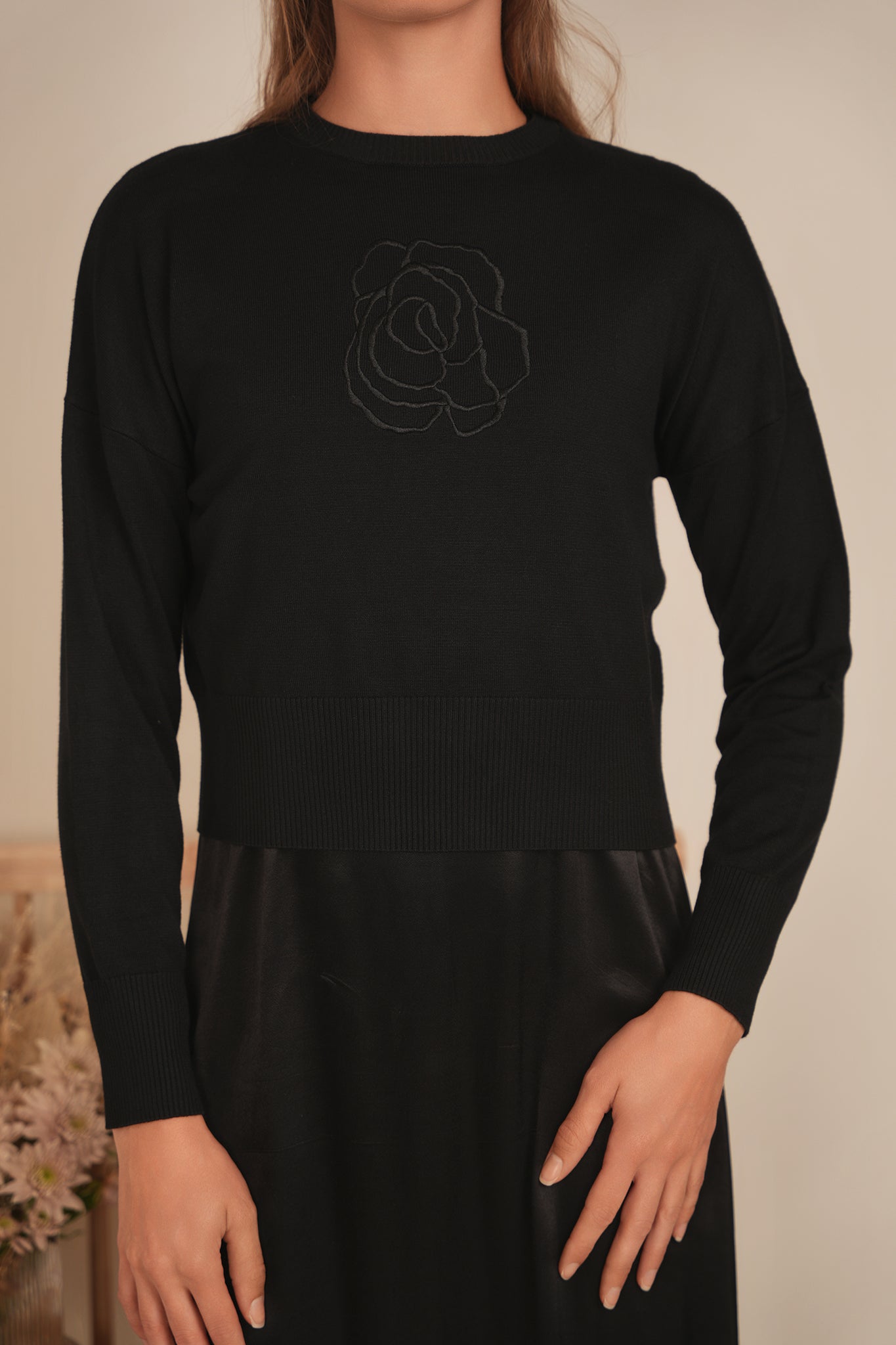 Crew Emboridered Sweater in by Versatile